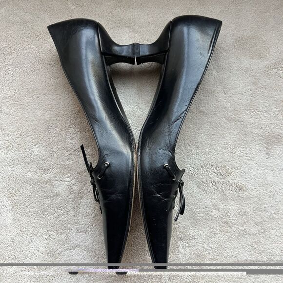 Stuart Weitzman Black Leather Front Lace Up Kitten Heel Pump Women 7 N Narrow - Picture 5 of 15